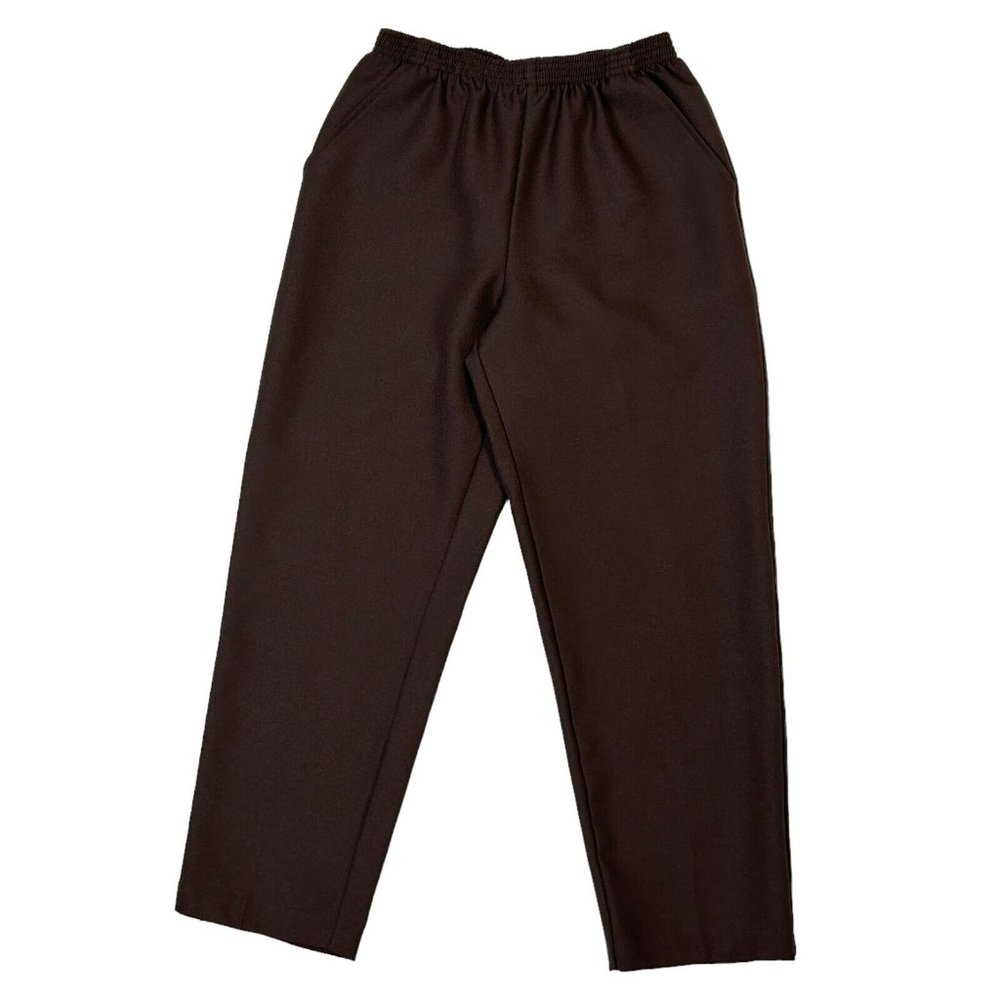 Classic Elements Petite Womens 4P Brown Elastic Waist Casual Pants Front Pockets